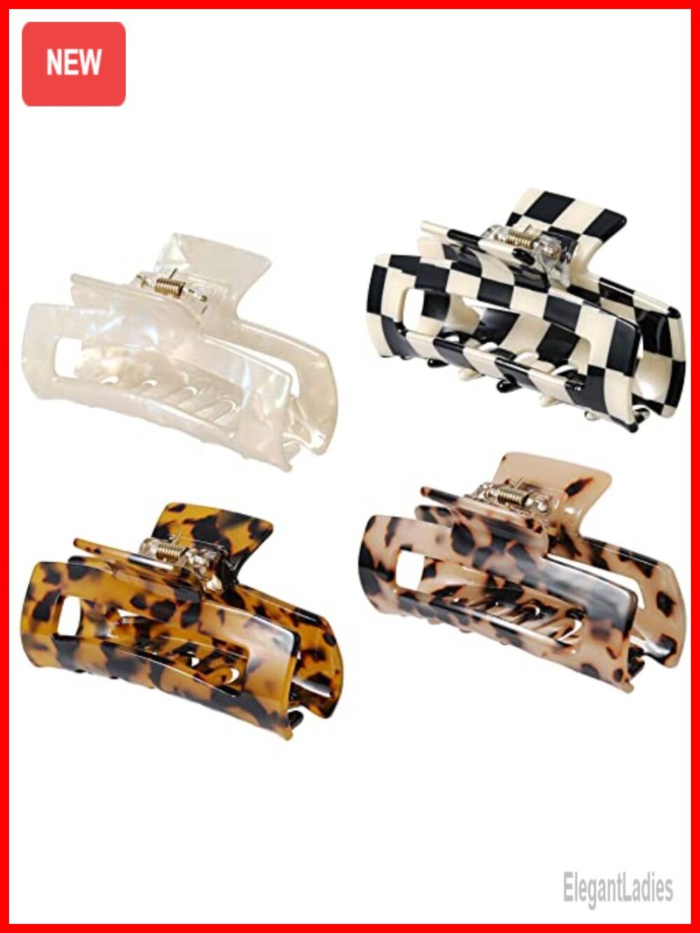Acetate Hair Claw Clips 4pc, Banana Barrettes, French Jaw Hair Accessory